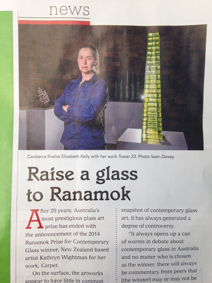 artist with her work in Ranamok Glass Prize 2014